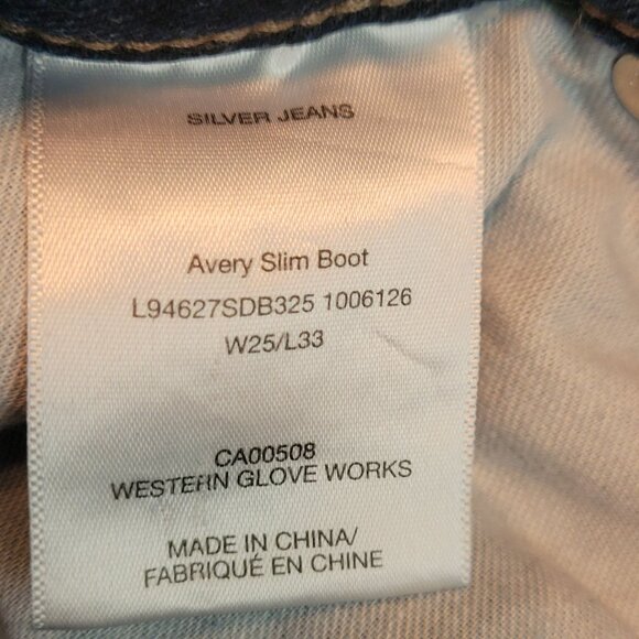 Silver Jeans Size 25 Avery Slim Bootcut Raw Hem Low Rise Dark Wash Western - Picture 4 of 11